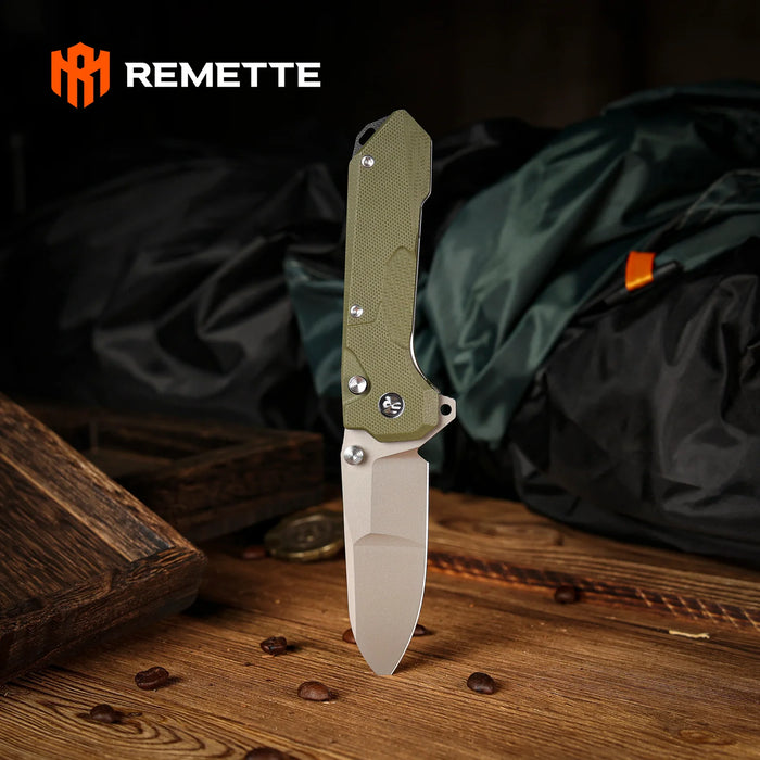 REMETTE RTCO-GM Cosmic (14C28N, Drop Point, Ceramic Sandblasting Effect, G10, OD Green) Pocket Knife
