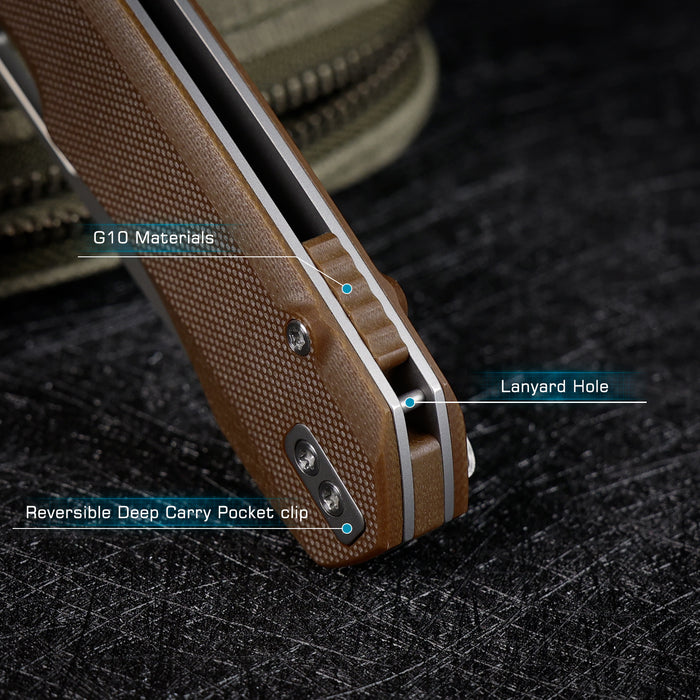 Remette RTCMLC RT-Camel (14C28N, Sheepsfoot, Ceramic Sandblasted, G10, Button Liner Lock) Folding Pocket Knife