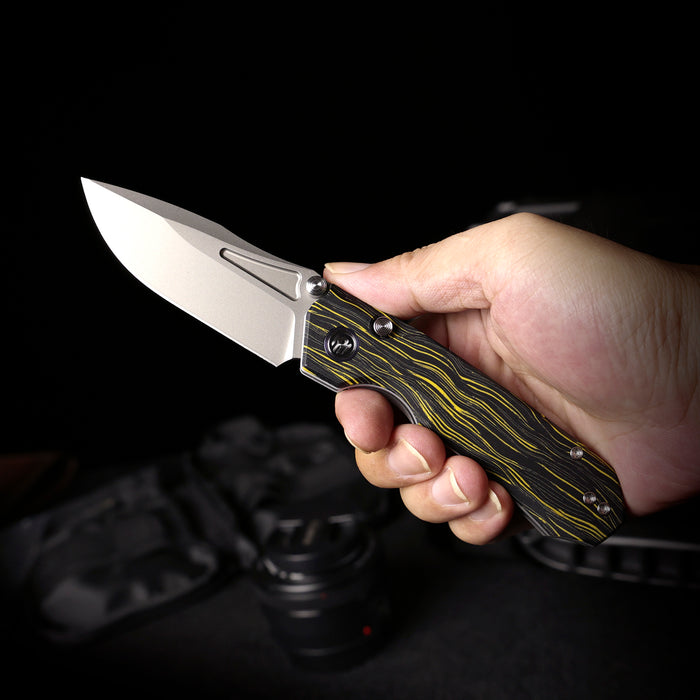 REMETTE RNGC6 RT-Rhino (14C28N, Sandblasted, Drop Point, G10, Yellow/Black) Folding Knife