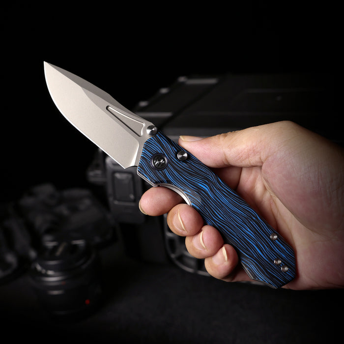 REMETTE RNGC4 RT-Rhino (14C28N, Sandblasted, Drop Point, G10, Blue/Black) Folding Knife