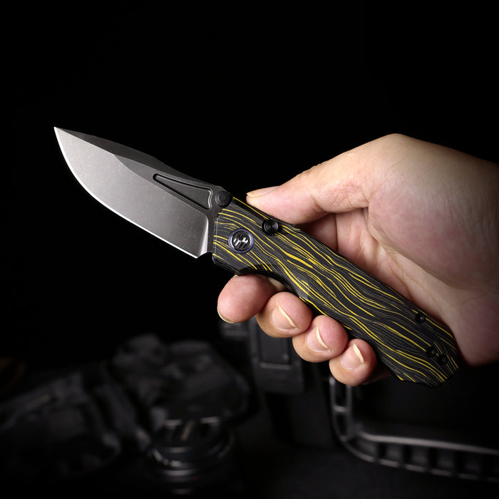 REMETTE RNGC3 RT-Rhino (14C28N, Black, Stonewashed, Drop Point, G10, Yellow/Black) Folding Knife