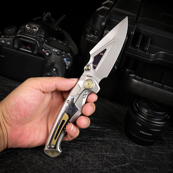 Remette SCPT-A RT-Scepter (M390, Harpoon, Bead Blasted, Titanium Timascus, Button Frame Lock) Pocket Knife