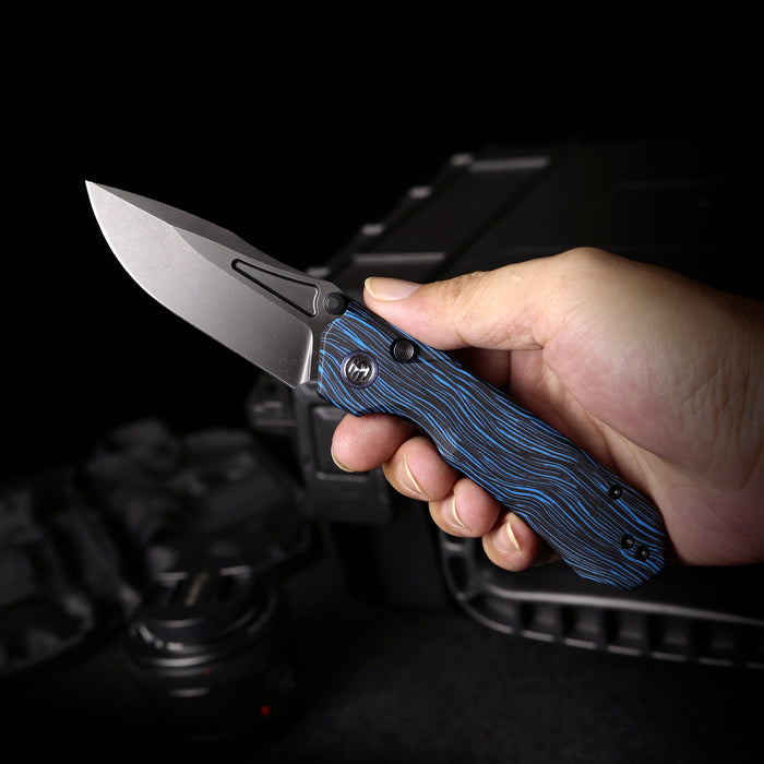 REMETTE RNGC1 RT-Rhino (14C28N, Black, Stonewashed, Drop Point, Blue/Black G10) Folding Knife