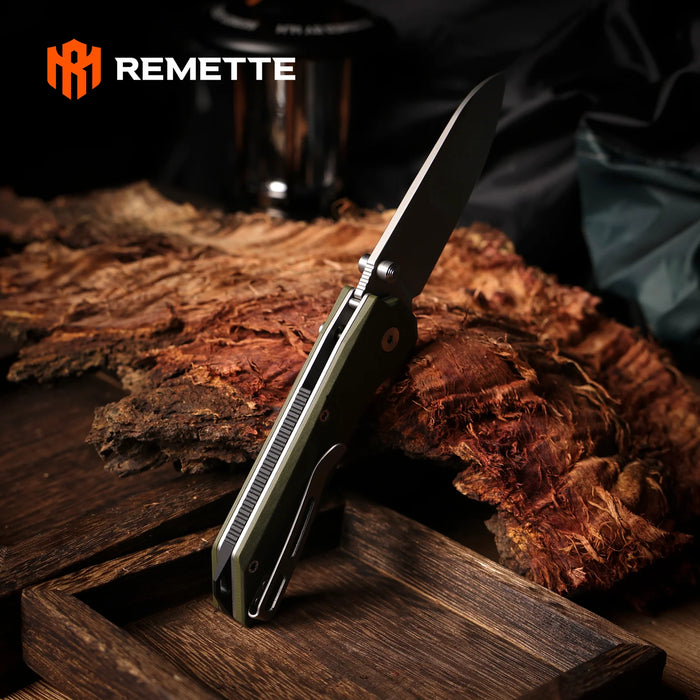 REMETTE RTCO-GM Cosmic (14C28N, Drop Point, Ceramic Sandblasting Effect, G10, OD Green) Pocket Knife