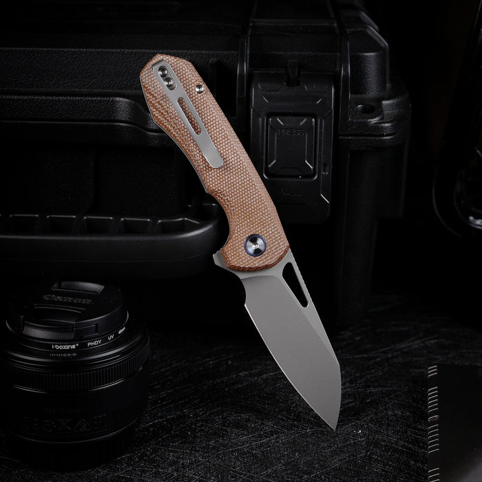 Remette RTCMLF RT-Camel (14C28N, Sheepsfoot, Ceramic Sandblasted, Micarta, Button Liner Lock) Folding Pocket Knife