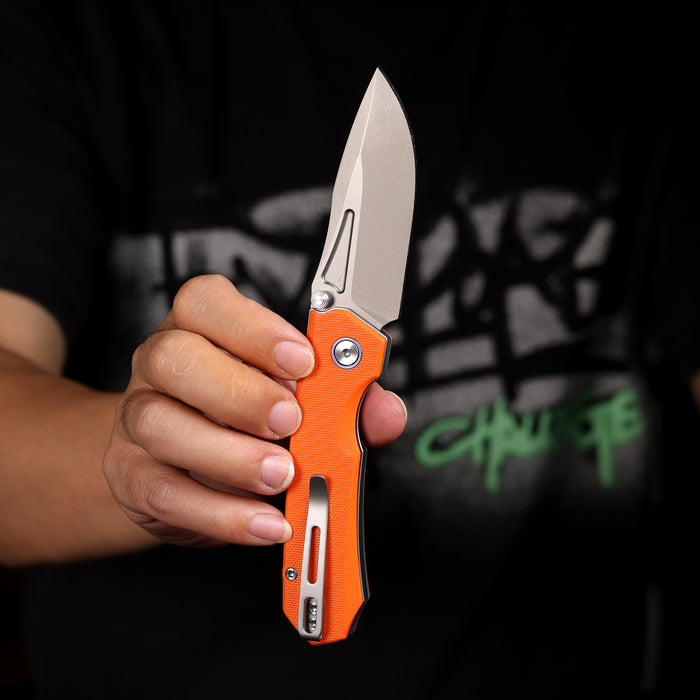 REMETTE RNGD3 RT-Rhino (D2, Bead Blast, Drop Point, G10, Orange) Folding Knife