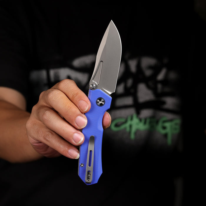 REMETTE RNGD4 RT-Rhino (D2, Bead Blast, Drop Point, G10, Blue) Folding Knife