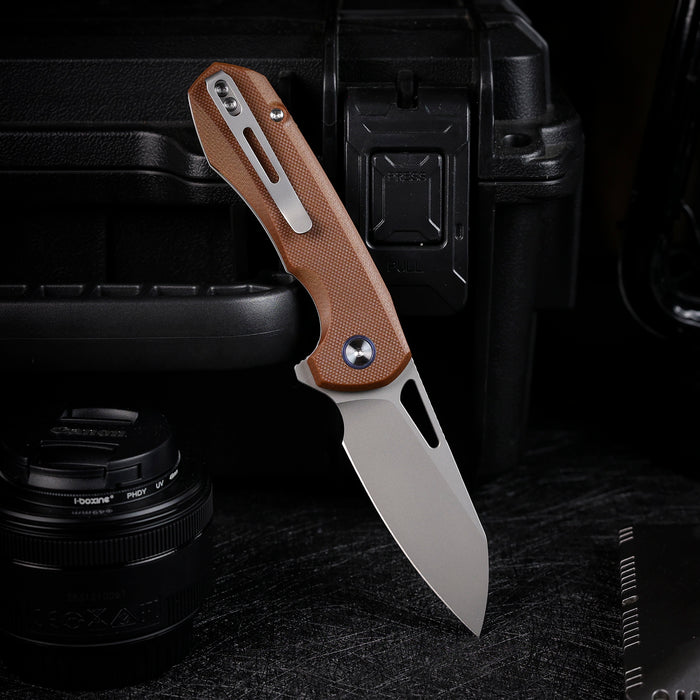 Remette RTCMLC RT-Camel (14C28N, Sheepsfoot, Ceramic Sandblasted, G10, Button Liner Lock) Folding Pocket Knife