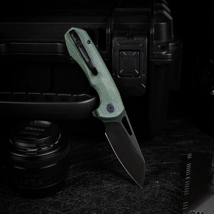 Remette RTCMLE RT-Camel (14C28N, Sheepsfoot, Titanium Plated Stonewashed, Micarta, Button Liner Lock) Folding Pocket Knife