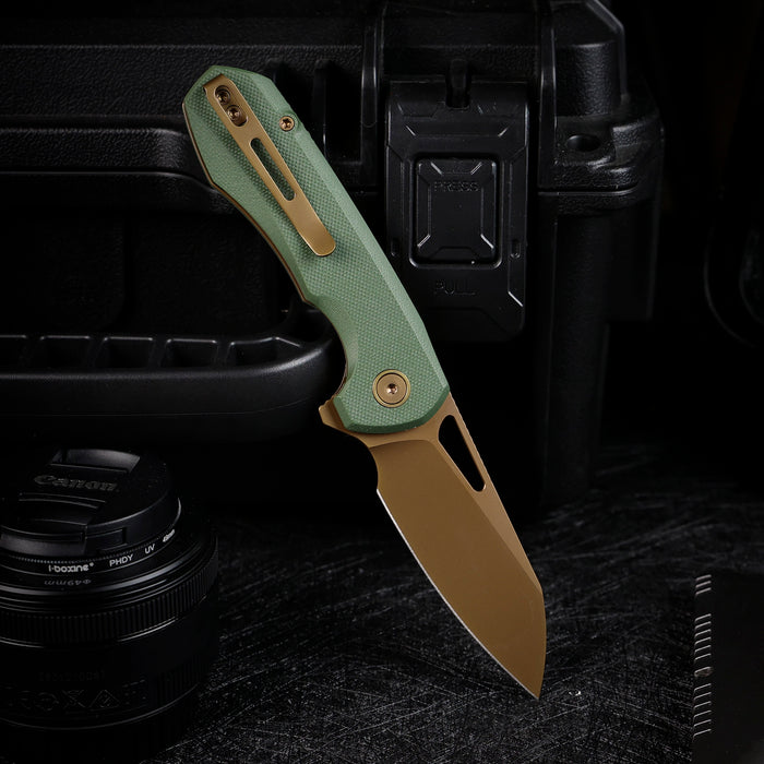 Remette RTCMLD RT-Camel (14C28N, Sheepsfoot, Titanium Plated, G10, Button Liner Lock) Folding Pocket Knife