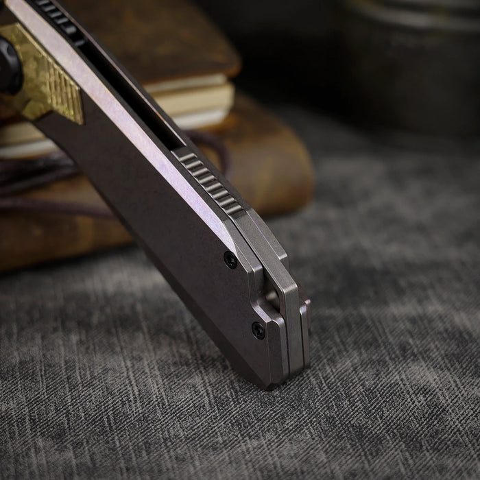 REMETTE RTT1-VNA RT-Peregrine Falcon (Vanax Steel, Reverse Tanto, Hand Grinding Pearlescent Finish Effect+DLC Surface Treatment, Titanium+Crystallized Titanium) Folding Knife
