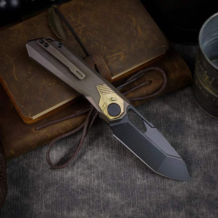 REMETTE RTT1-VNA RT-Peregrine Falcon (Vanax Steel, Reverse Tanto, Hand Grinding Pearlescent Finish Effect+DLC Surface Treatment, Titanium+Crystallized Titanium) Folding Knife