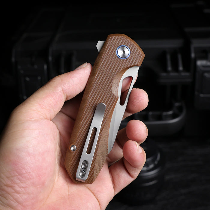 Remette RTCMLC RT-Camel (14C28N, Sheepsfoot, Ceramic Sandblasted, G10, Button Liner Lock) Folding Pocket Knife