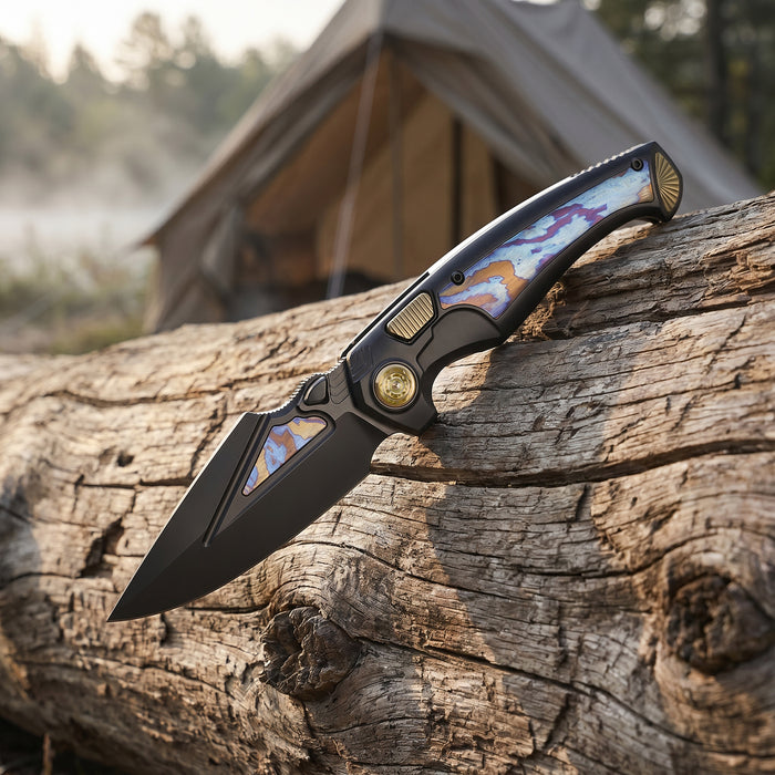 Remette SCPT-B RT-Scepter (M390, Harpoon, DLC, Titanium Timascus, Button Frame Lock) Pocket Knife