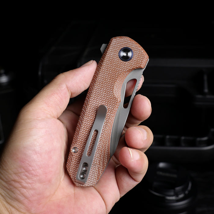 Remette RTCMLF RT-Camel (14C28N, Sheepsfoot, Ceramic Sandblasted, Micarta, Button Liner Lock) Folding Pocket Knife