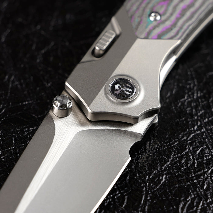 Remette RTPT-JAC RT-Meteor (M390, Drop Point, Pearlescent, Titanium & Carbon Fiber, Button Liner Lock) Folding Pocket Knife