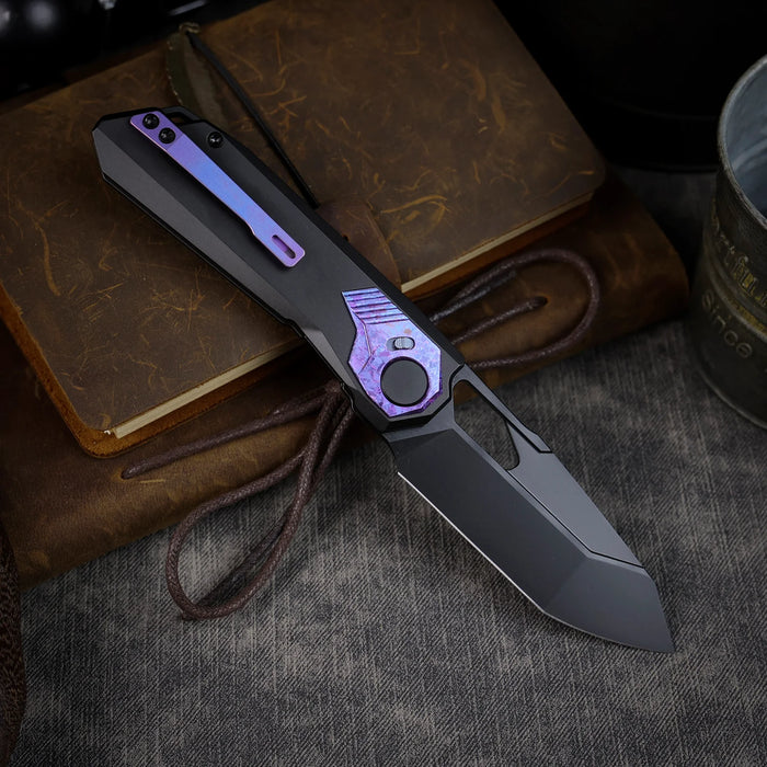REMETTE RTT1-VNB RT-Peregrine Falcon (Vanax Steel, Reverse Tanto, Hand Grinding Pearlescent Finish Effect+DLC Surface Treatment, Titanium+Crystallized Titanium) Folding Knife