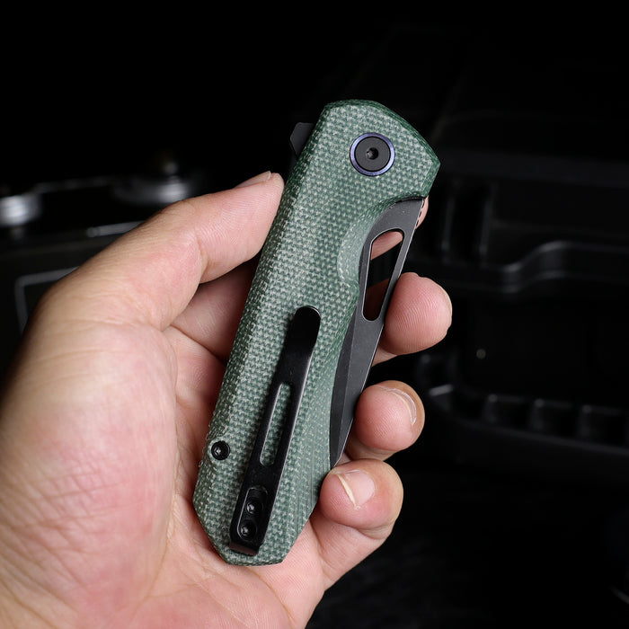 Remette RTCMLE RT-Camel (14C28N, Sheepsfoot, Titanium Plated Stonewashed, Micarta, Button Liner Lock) Folding Pocket Knife