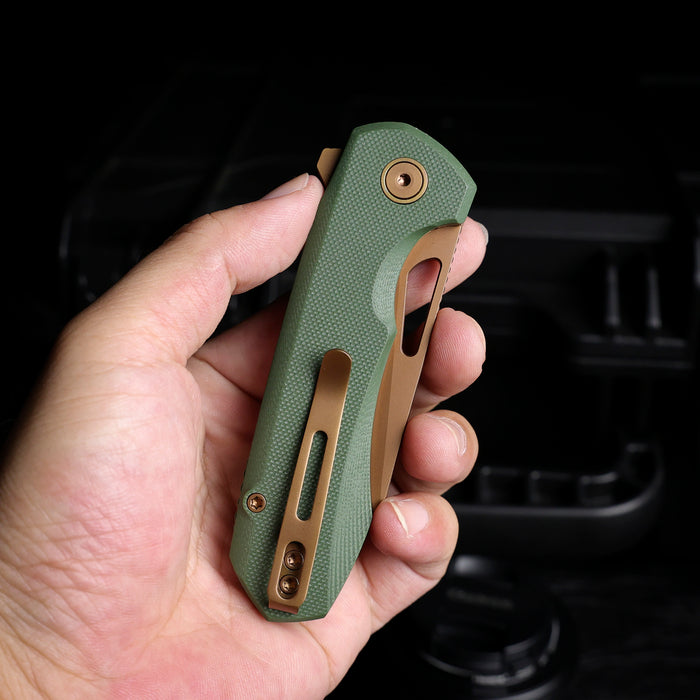 Remette RTCMLD RT-Camel (14C28N, Sheepsfoot, Titanium Plated, G10, Button Liner Lock) Folding Pocket Knife