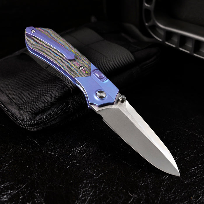 Remette RTPT-UC RT-Meteor (M390, Drop Point, Pearlescent, Titanium & Carbon Fiber, Button Liner Lock) Folding Pocket Knife