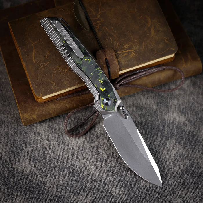 REMETTE ONEA4 RT-ONE (M390, Drop Point, Manual Fine Grinding Pearlescent Surface Effect, Titanium + Carbon Fiber) Folding Knife