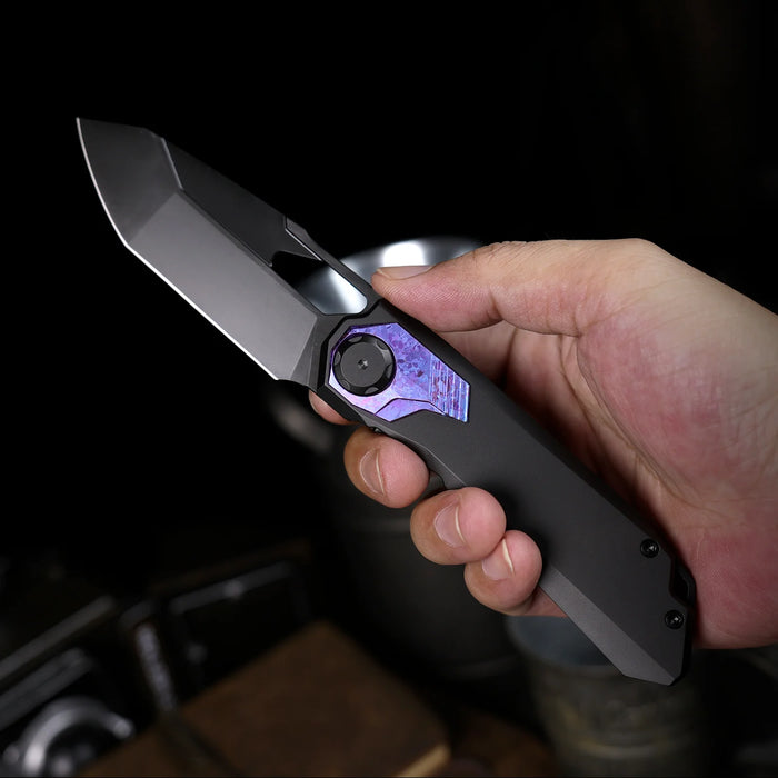 REMETTE RTT1-VNB RT-Peregrine Falcon (Vanax Steel, Reverse Tanto, Hand Grinding Pearlescent Finish Effect+DLC Surface Treatment, Titanium+Crystallized Titanium) Folding Knife
