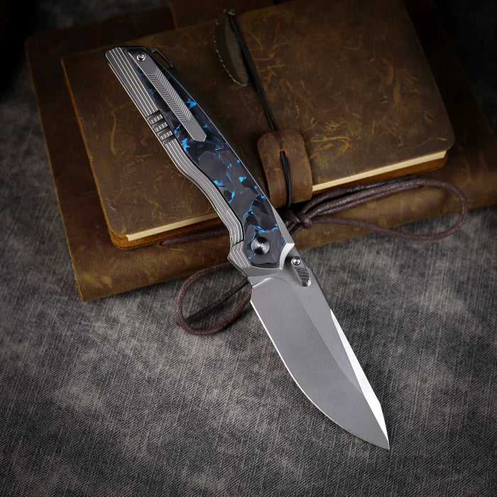 REMETTE ONEA2 RT-ONE (M390, Drop Point, Manual Fine Grinding Pearlescent Surface Effect, Titanium + Carbon Fiber) Folding Knife