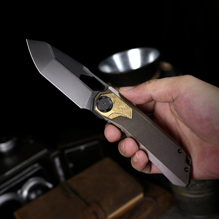 REMETTE RTT1-VNA RT-Peregrine Falcon (Vanax Steel, Reverse Tanto, Hand Grinding Pearlescent Finish Effect+DLC Surface Treatment, Titanium+Crystallized Titanium) Folding Knife