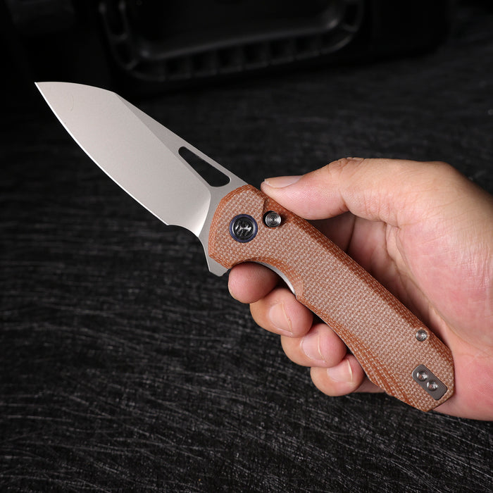 Remette RTCMLF RT-Camel (14C28N, Sheepsfoot, Ceramic Sandblasted, Micarta, Button Liner Lock) Folding Pocket Knife
