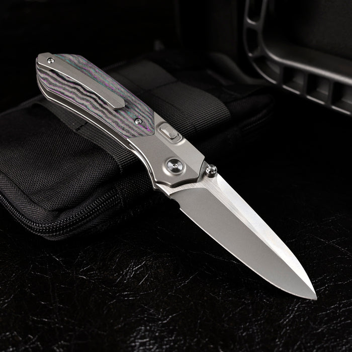 Remette RTPT-JAC RT-Meteor (M390, Drop Point, Pearlescent, Titanium & Carbon Fiber, Button Liner Lock) Folding Pocket Knife