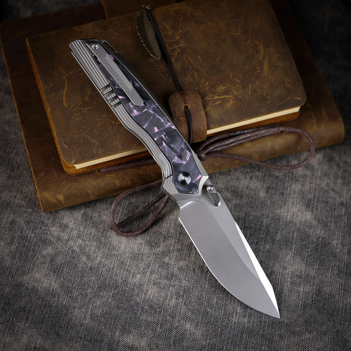REMETTE ONEA3 RT-ONE (M390, Drop Point, Manual Fine Grinding Pearlescent Surface Effect, Titanium + Carbon Fiber) Folding Knife