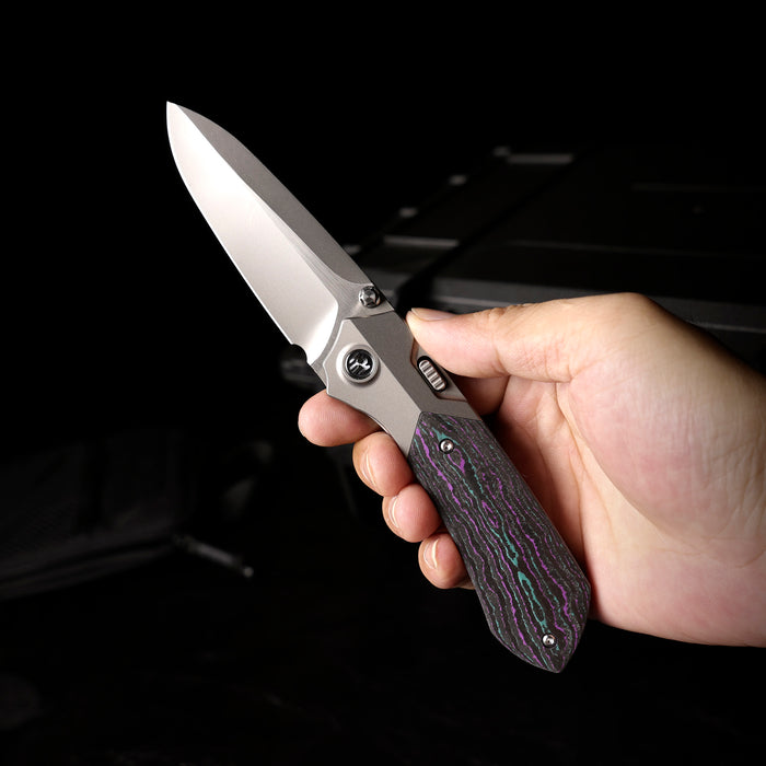 Remette RTPT-JAC RT-Meteor (M390, Drop Point, Pearlescent, Titanium & Carbon Fiber, Button Liner Lock) Folding Pocket Knife