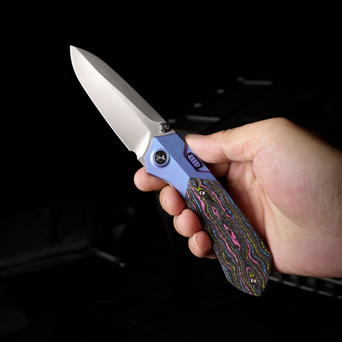 Remette RTPT-UC RT-Meteor (M390, Drop Point, Pearlescent, Titanium & Carbon Fiber, Button Liner Lock) Folding Pocket Knife