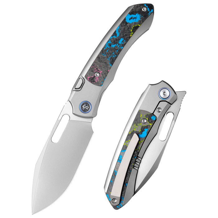 Remette ORCAUR RT-Orca (M390, Drop Point, Pearlescent, Titanium & Carbon Fiber, Button Frame Lock) Pocket Knife