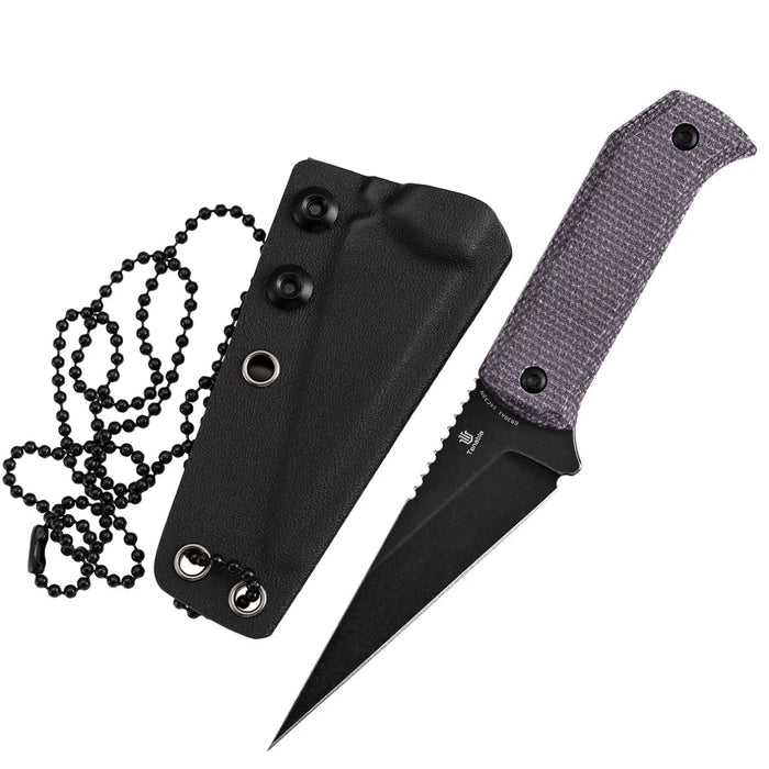 Tenable G020A1 ToothPik (14C28N, Modified Kiridashi, Blackwash, Purple Micarta) Fixed Blade Knife