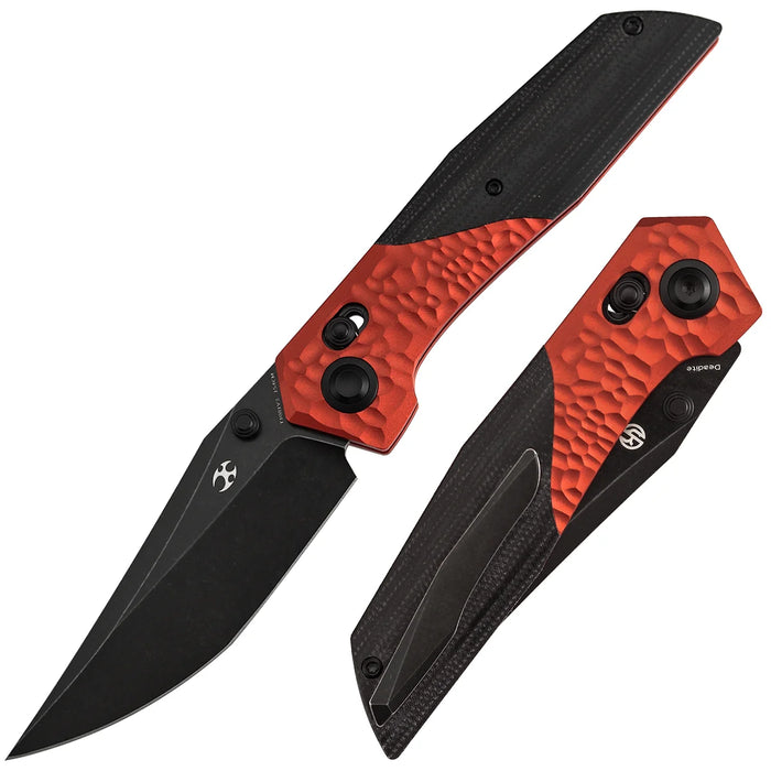 Kansept T1081V3 Deadite (154CM, Clip Point, Blackwash, Red Aluminum with Black Micarta Scales) Folding Knife