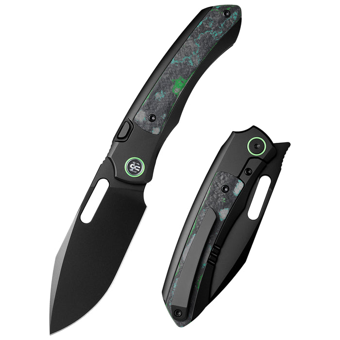 Remette ORCAKDD RT-Orca (M390, Drop Point, Pearlescent DLC, Titanium & Kelp Bed CamoCarbon, Button Frame Lock) Folding Pocket Knife