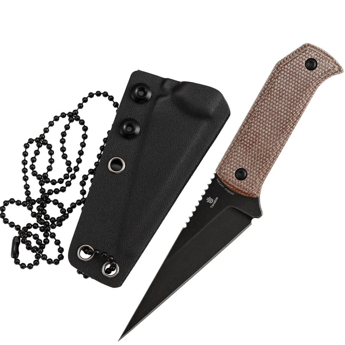 Tenable G020A2 ToothPik (14C28N, Modified Kiridashi, Blackwash, Brown Micarta) Fixed Blade Knife