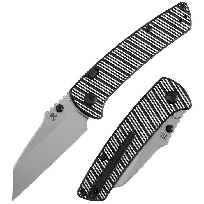 Kansept K1015H4 Main Street (Elmax, Wharncliffe, Stonewashed, Black and Plain Aluminum with Stripes) Folding Knife