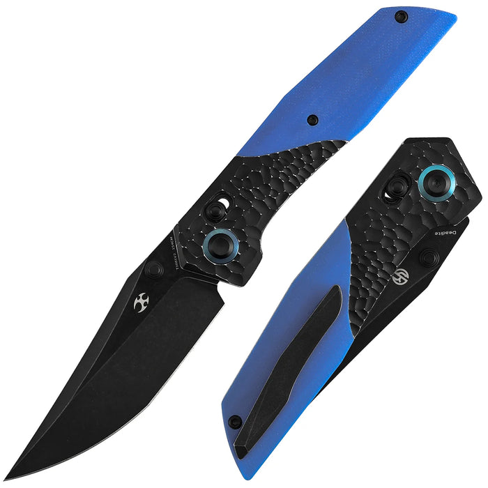 Kansept T1081V2 Deadite (154CM, Clip Point, Blackwash, Blackwash Aluminum with Blue G10 Scales) Folding Knife