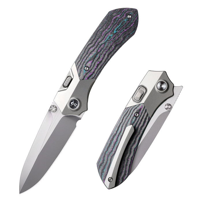 Remette RTPT-JAC RT-Meteor (M390, Drop Point, Pearlescent, Titanium & Carbon Fiber, Button Liner Lock) Folding Pocket Knife