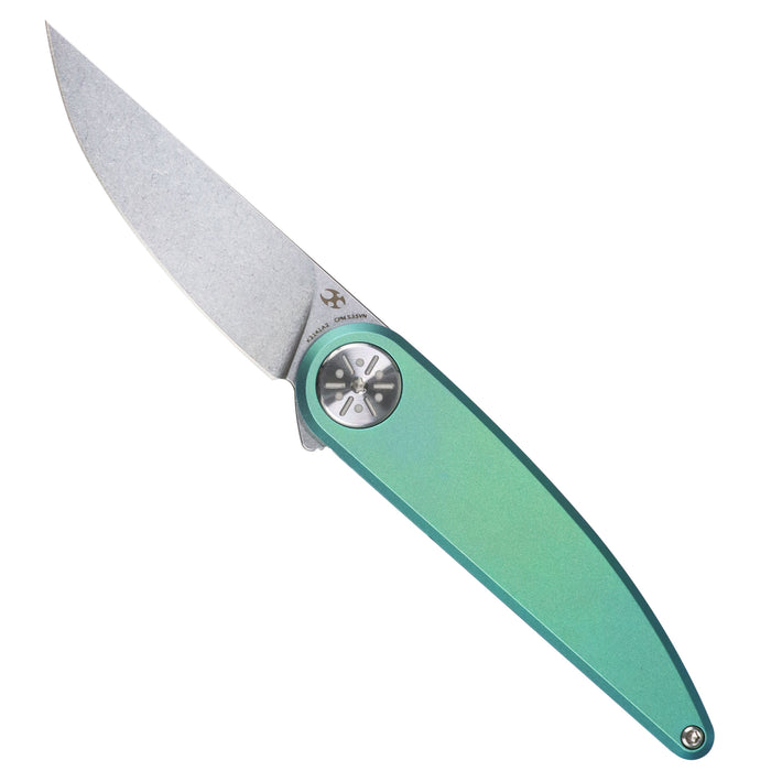 Kansept K2141A2 Symétrix (CPM S35VN, Stonewashed, Clip Point, Green Anodized Titanium) Pocket Knife