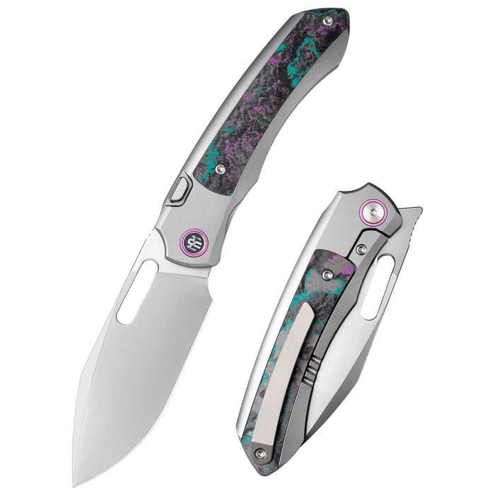 Remette ORCAJY RT-Orca (M390, Drop Point, Pearlescent, Titanium & Carbon Fiber, Button Frame Lock) Pocket Knife