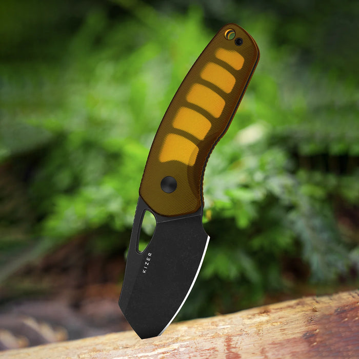 Kizer 1074A1 Hornet (14C28N, Sheepsfoot, Black PVD, Stonewashed, PEI) Fixed Blade Knife