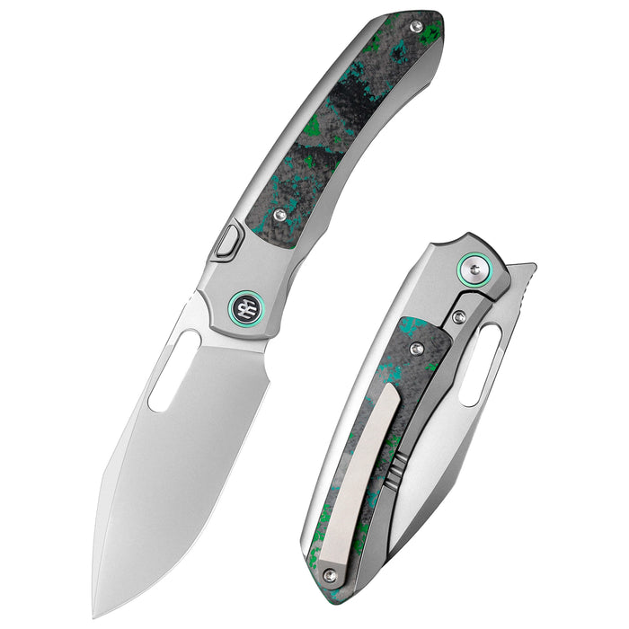 Remette ORCAKD RT-Orca (M390, Drop Point, Pearlescent, Titanium & Carbon Fiber, Button Frame Lock) Pocket Knife