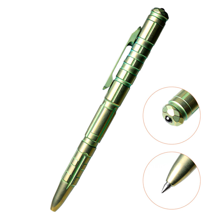 REMETTE RT-TP1C Tactical Slide Click Pen (Gold/Green Titanium, Glassbreaker) Tactical Pen