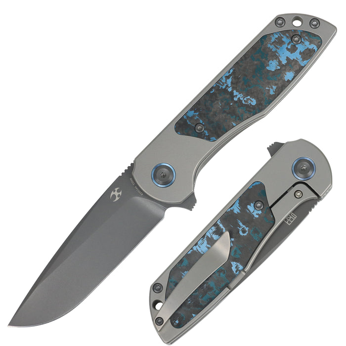 Kansept K2055A4 Ptarmigan (CPM S35VN, Drop Point, Gray TiCn Coated, Beadblasted Titanium, Arctic Storm FatCarbon) Pocket Knife