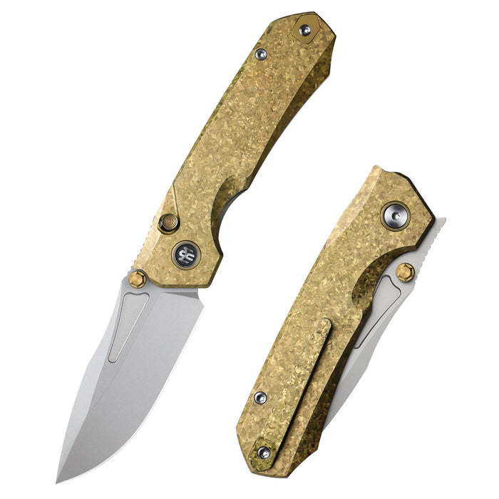 REMETTE RNTB2 RT-Rhino (M390, Drop Point, Pearlescent, Crystallized Titanium, Yellow) Pocket Knife