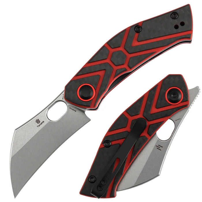 Tenable B2087A3 Osprey (Nitro-V, Recurved Hawkbill, Stonewashed, Twill Carbon Fiber & Red G10) Pocket Knife