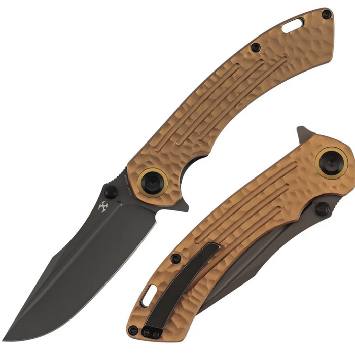 Kansept K1032A7 Pretatout (CPM S35VN, Drop Point, Stonewashed, Golden Aluminum with Rock Texture) Folding Knife